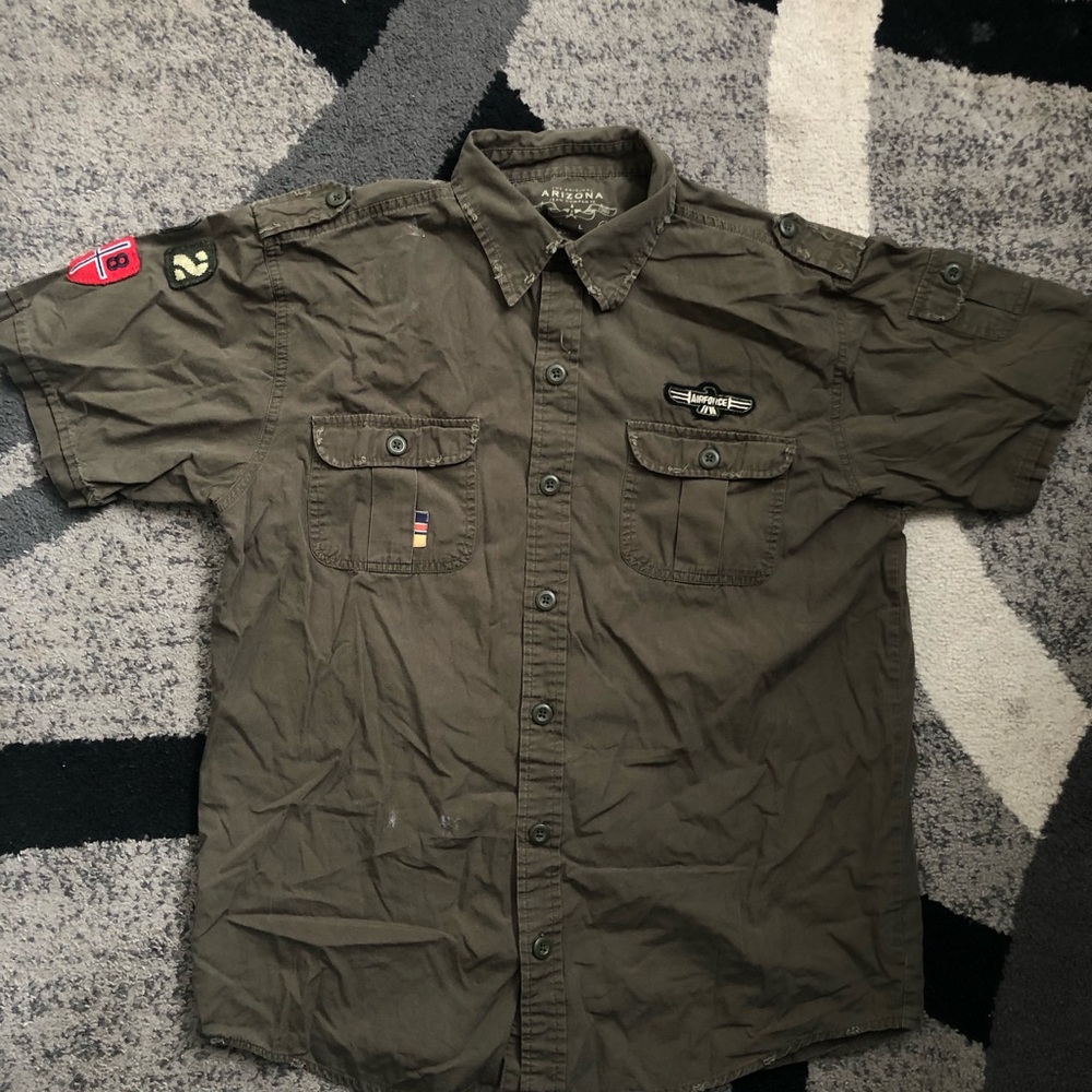 Arizona Jean Company Olive Green Collared Button-Up Shirt